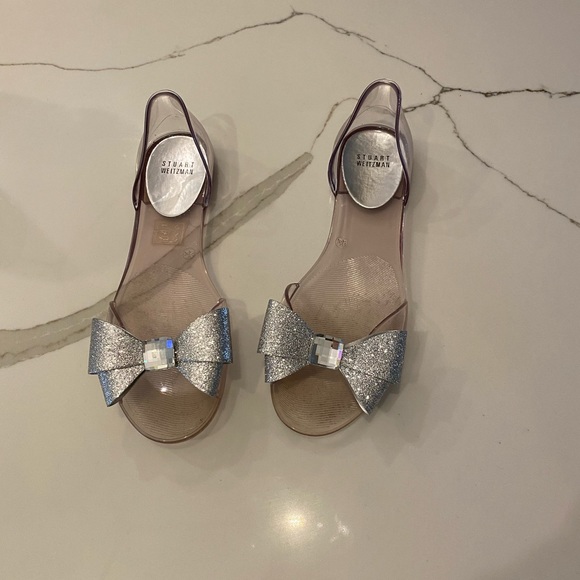 LIMITED EDITION Stuart Weizman Gemini Clear Jelly Flats with Crystal bow, Size 9 - Picture 2 of 5